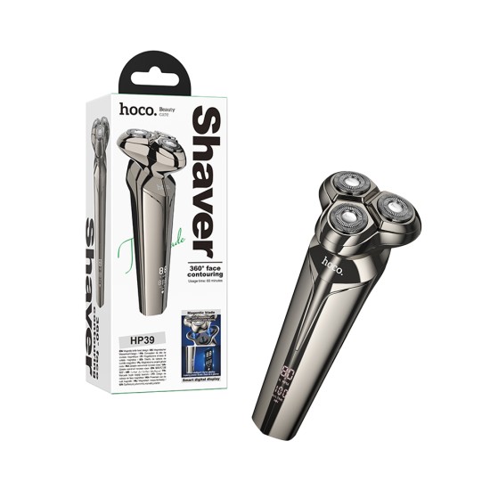 Barbeador Elétrico Portátil Hoco HP39 com Três Lâminas Cinza Metalizado